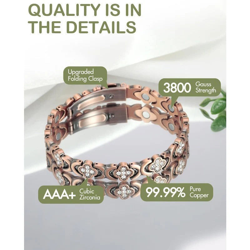 GlamClover Infinity Clover Copper Magnetic Bracelet with Adjuster