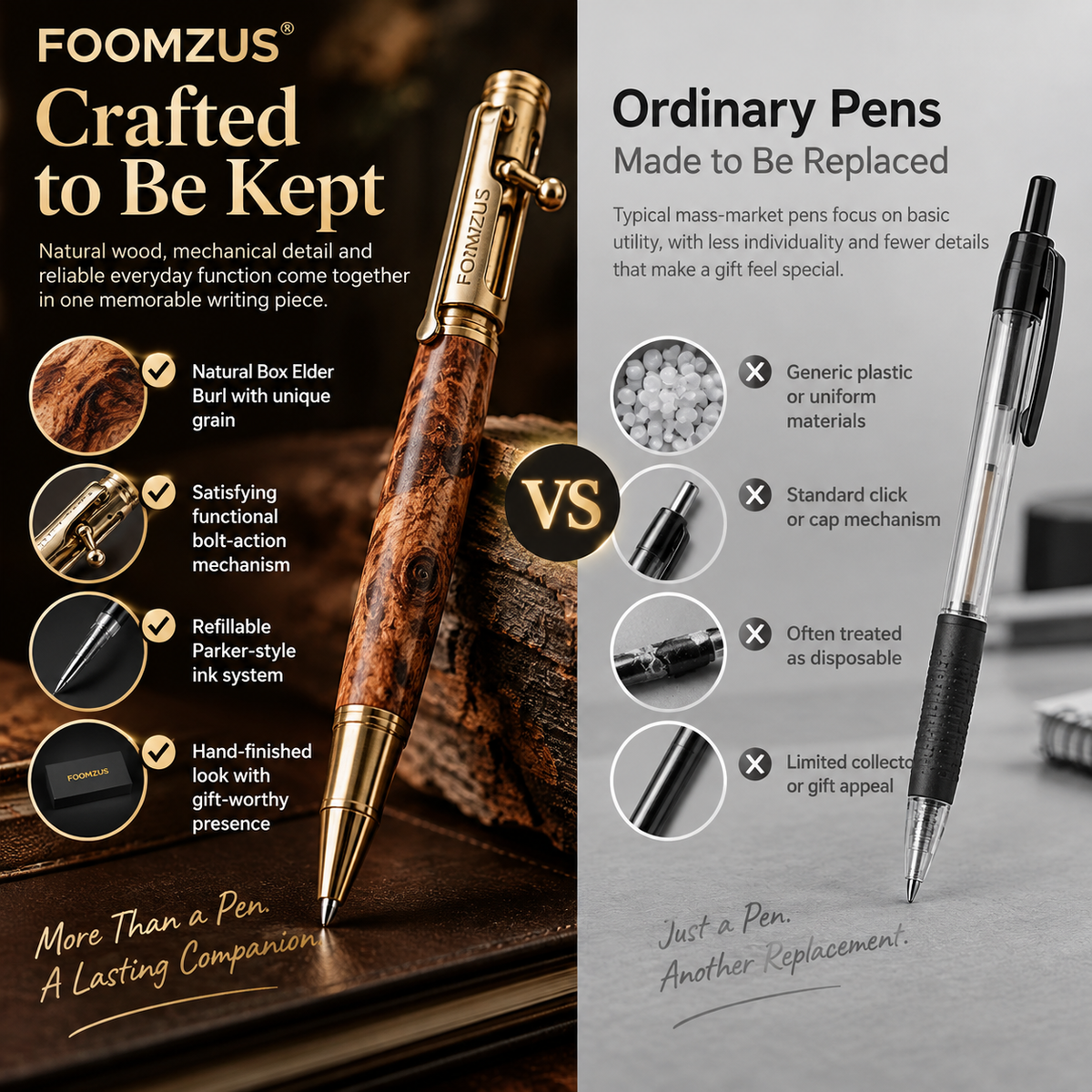 🖊100% Handmade Bolt Action Wooden Bullet PenTM | Crafted From Real Wood & Bullet Casing