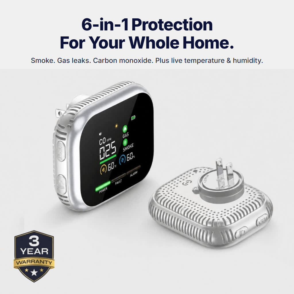 🔥6-in-1 Smoke, Gas & CO Detector